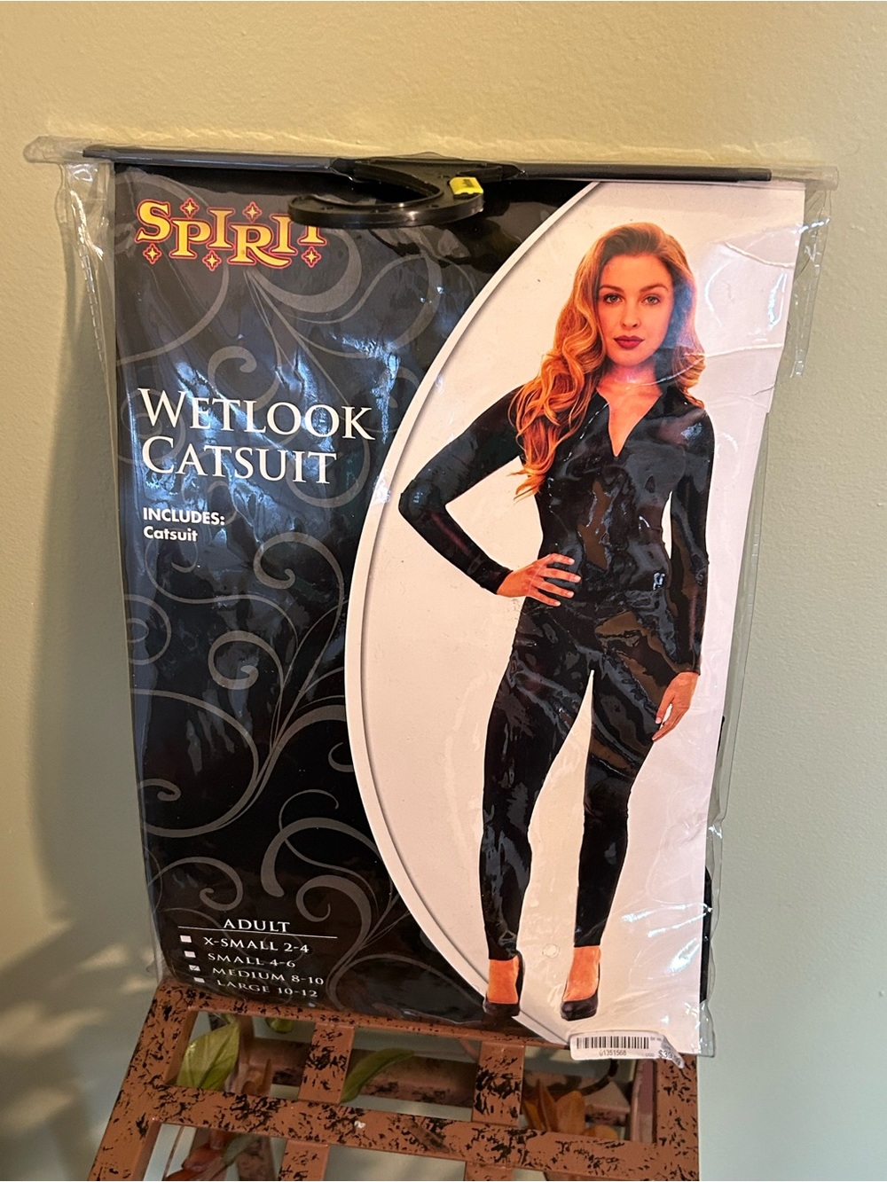 Spirit Halloween "Wetlook Catsuit" Costume Adult M 8-10 Shiny Black Bodysuit